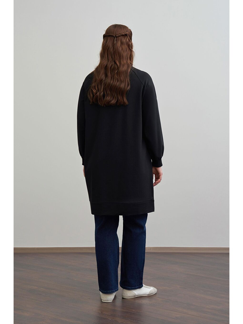 Siyah-Büyük Beden Pamuklu Yaprak Desenli Tunik-2