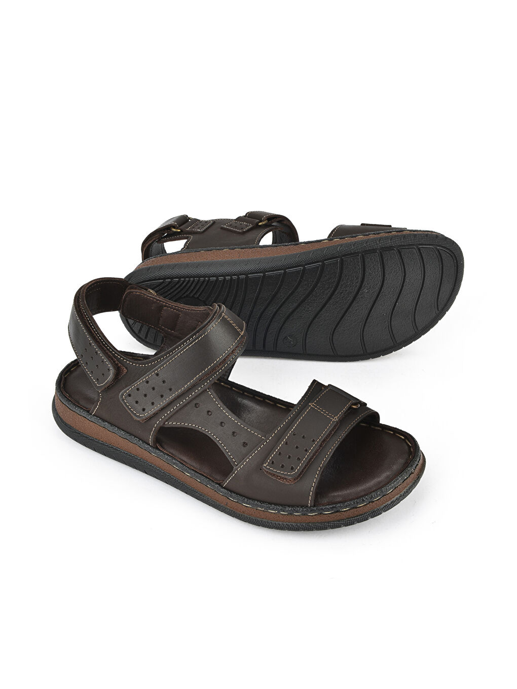 Kahverengi Erkek Hakiki Deri Sandalet 1511045ZS6 Kahve-3
