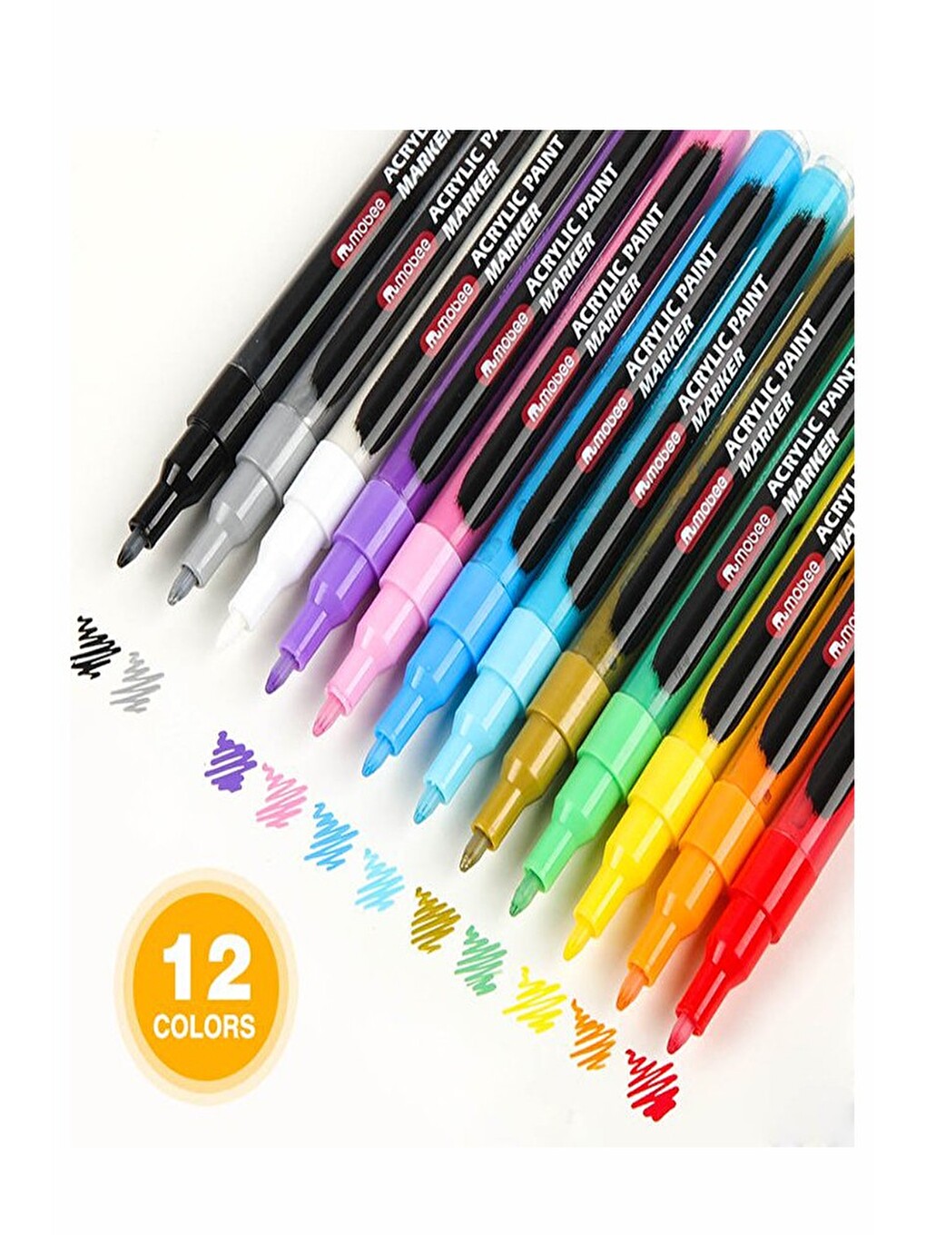 12 Renk Akrilik Markör Keçeli Kalem 1 Adet 12 Li Acrylic Paint Marker Taş Cam Metal Seramik Plastik-1