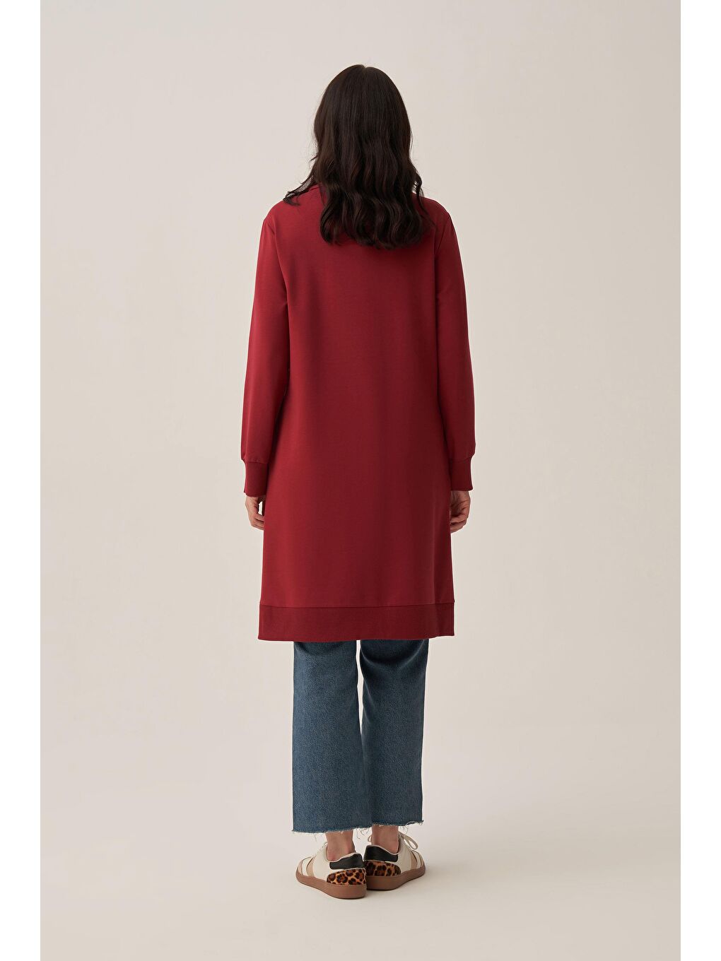 Bordo-Taş İşlemeli Pamuklu Tunik-3