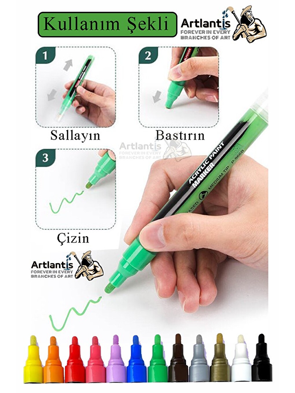 12 Renk Akrilik Markör Keçeli Kalem 1 Adet 12 Li Acrylic Marker Taş Cam Metal Seramik Plastik Tuval-2
