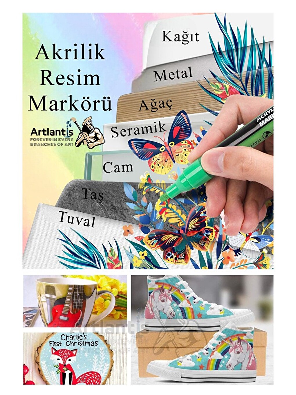 12 Renk Akrilik Markör Keçeli Kalem 1 Adet 12 Li Acrylic Marker Taş Cam Metal Seramik Plastik Tuval-3