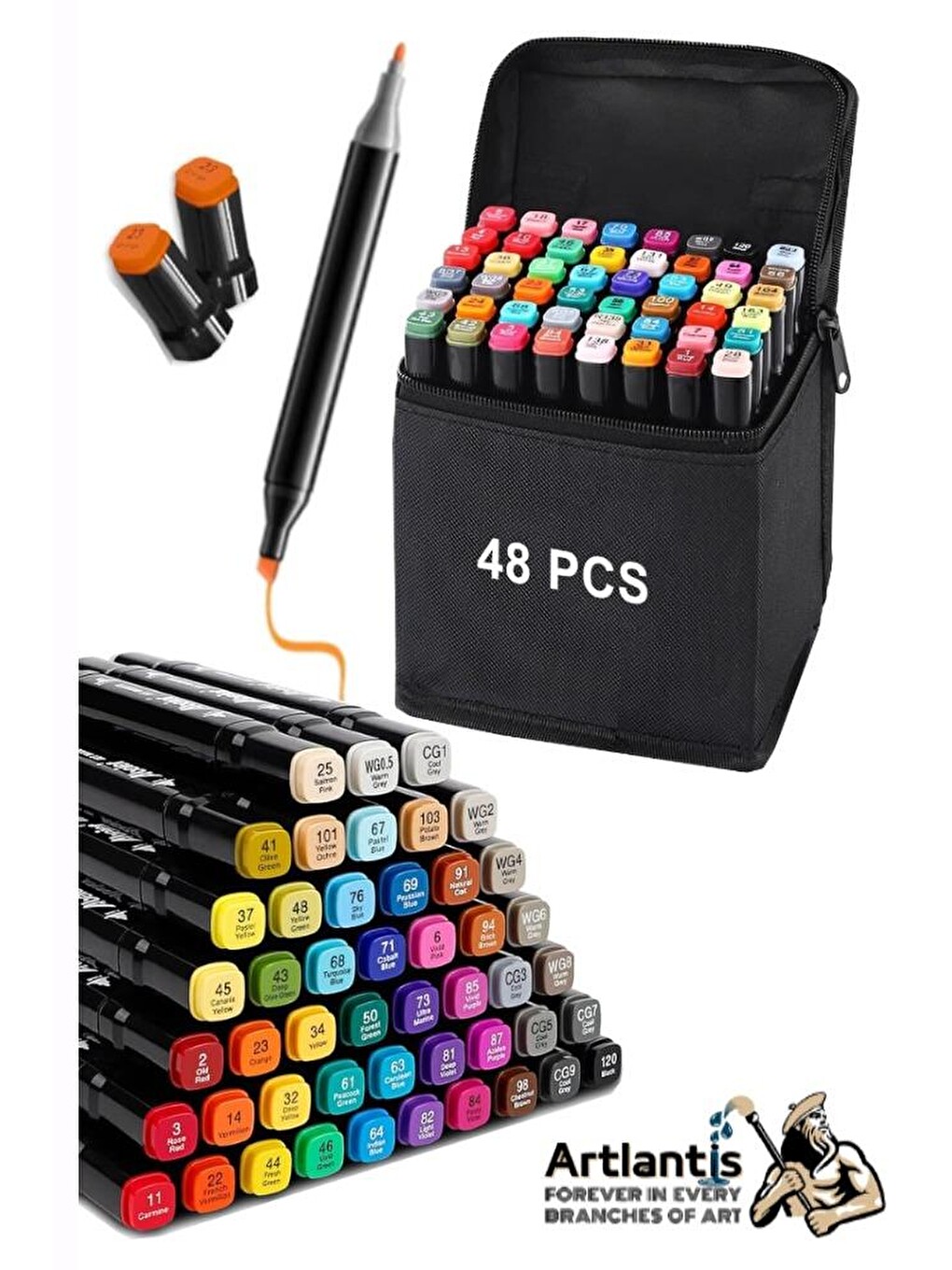 48 Adet Çift Taraflı Marker Kalem Çantalı 1 Paket 48 Renk Touch Markör Çift Uçlu Keçeli Kalem Sanat