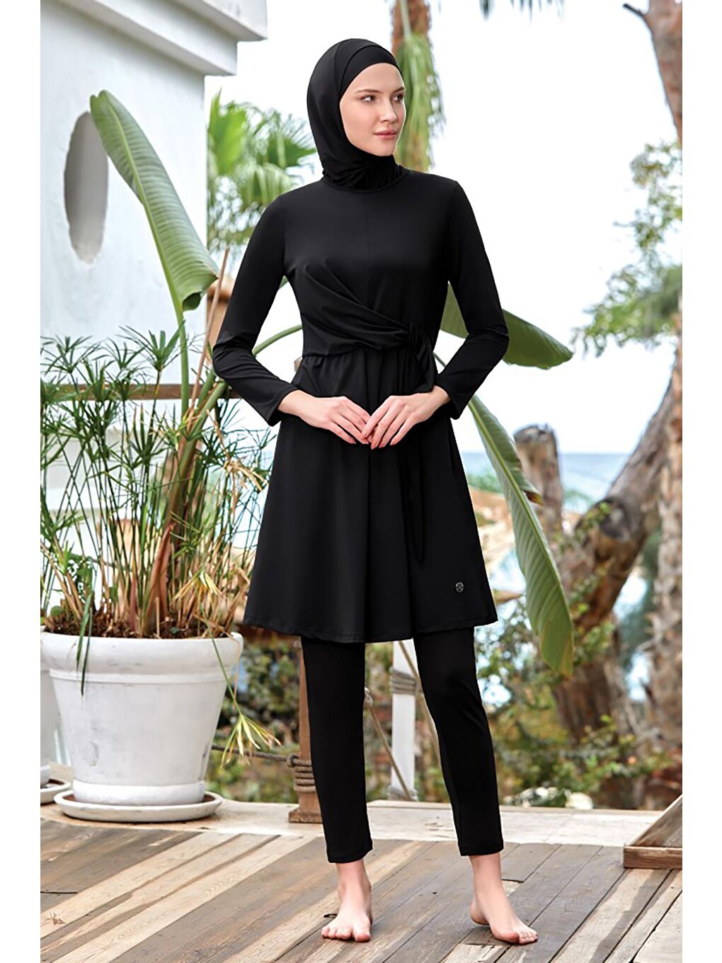 Likralı Tam Kapalı Tesettür Mayo Luka 8035 Siyah