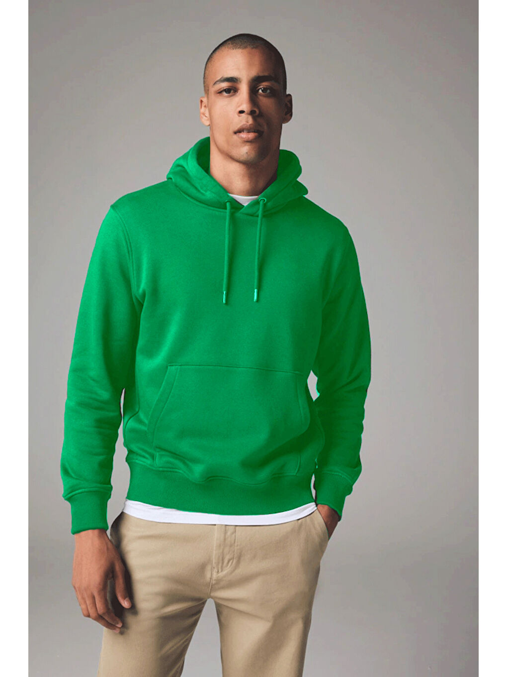 Yeşil Kapüşonlu Regular Fit İçi Polarlı 3 İplik Erkek Hoodie spr25sw55