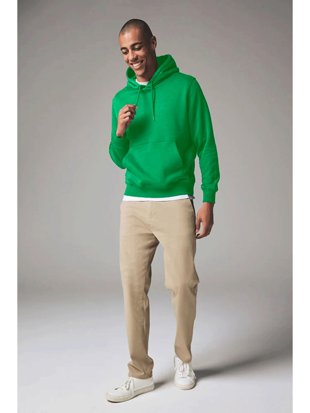 Yeşil Kapüşonlu Regular Fit İçi Polarlı 3 İplik Erkek Hoodie spr25sw55-1