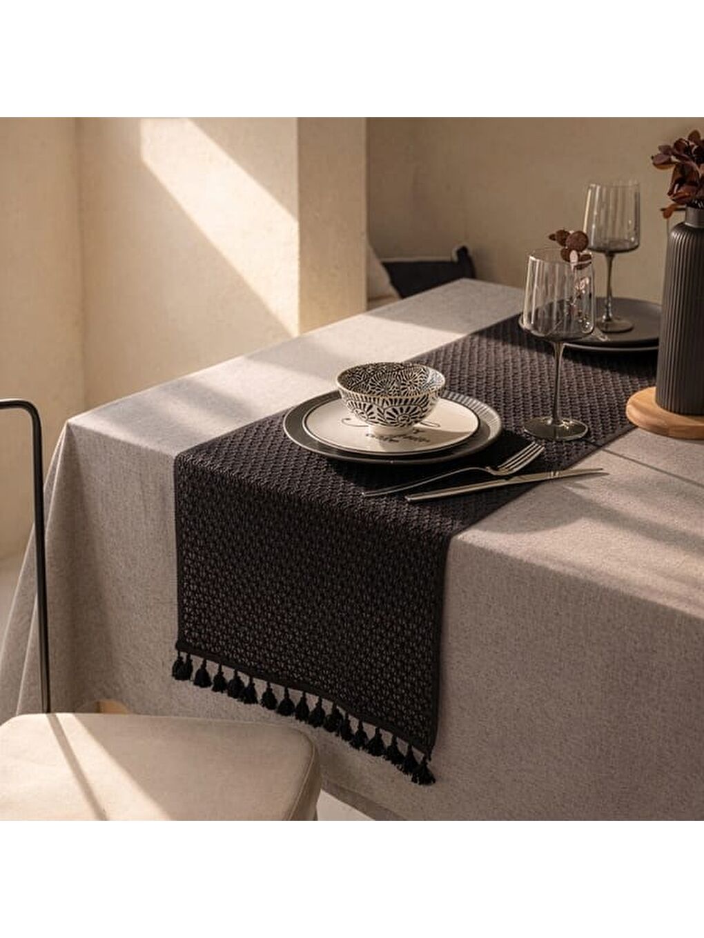 Soft Santa Runner - Siyah - 35x145 cm-1