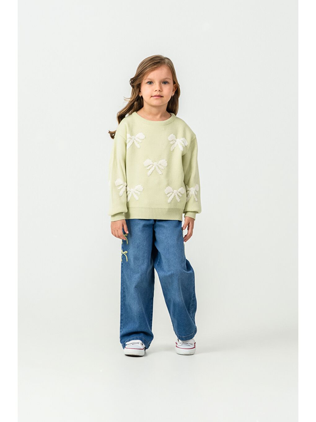 Yeşil Kız Çocuk Kazak-Jean Pantolon 2'li Takım