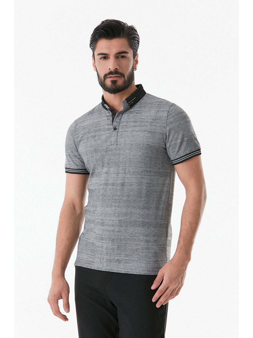 Siyah Basic Polo Yaka Düğmeli Tişört