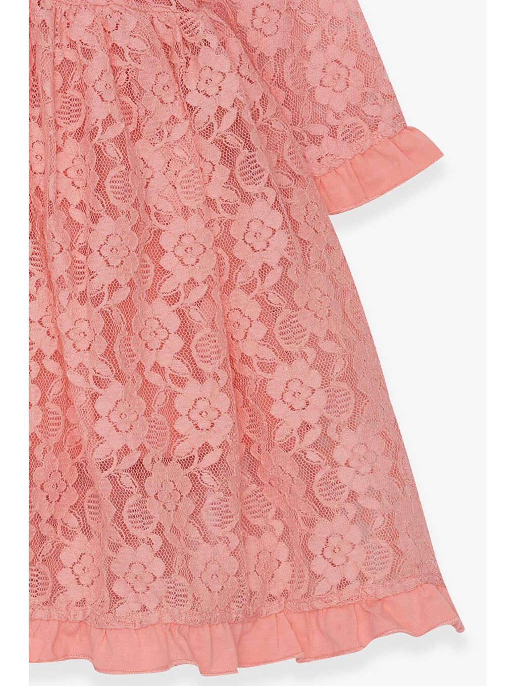 Pembe Kız Çocuk Uzun Kollu Elbise Dantelli Fiyonklu Somon (2-5 Yaş)-6