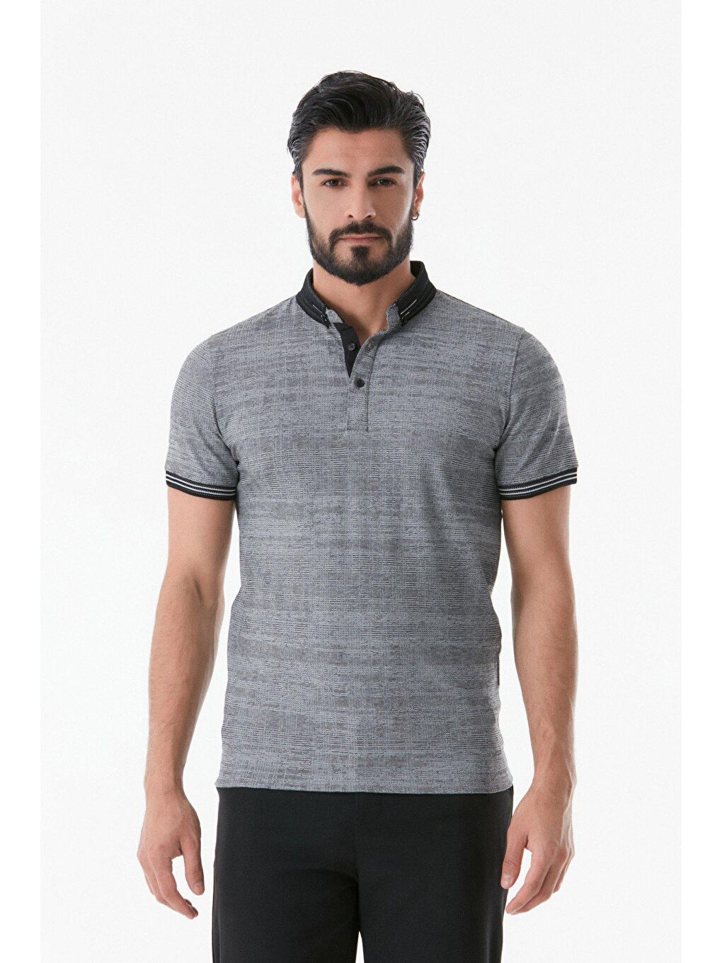 Siyah Basic Polo Yaka Düğmeli Tişört-1