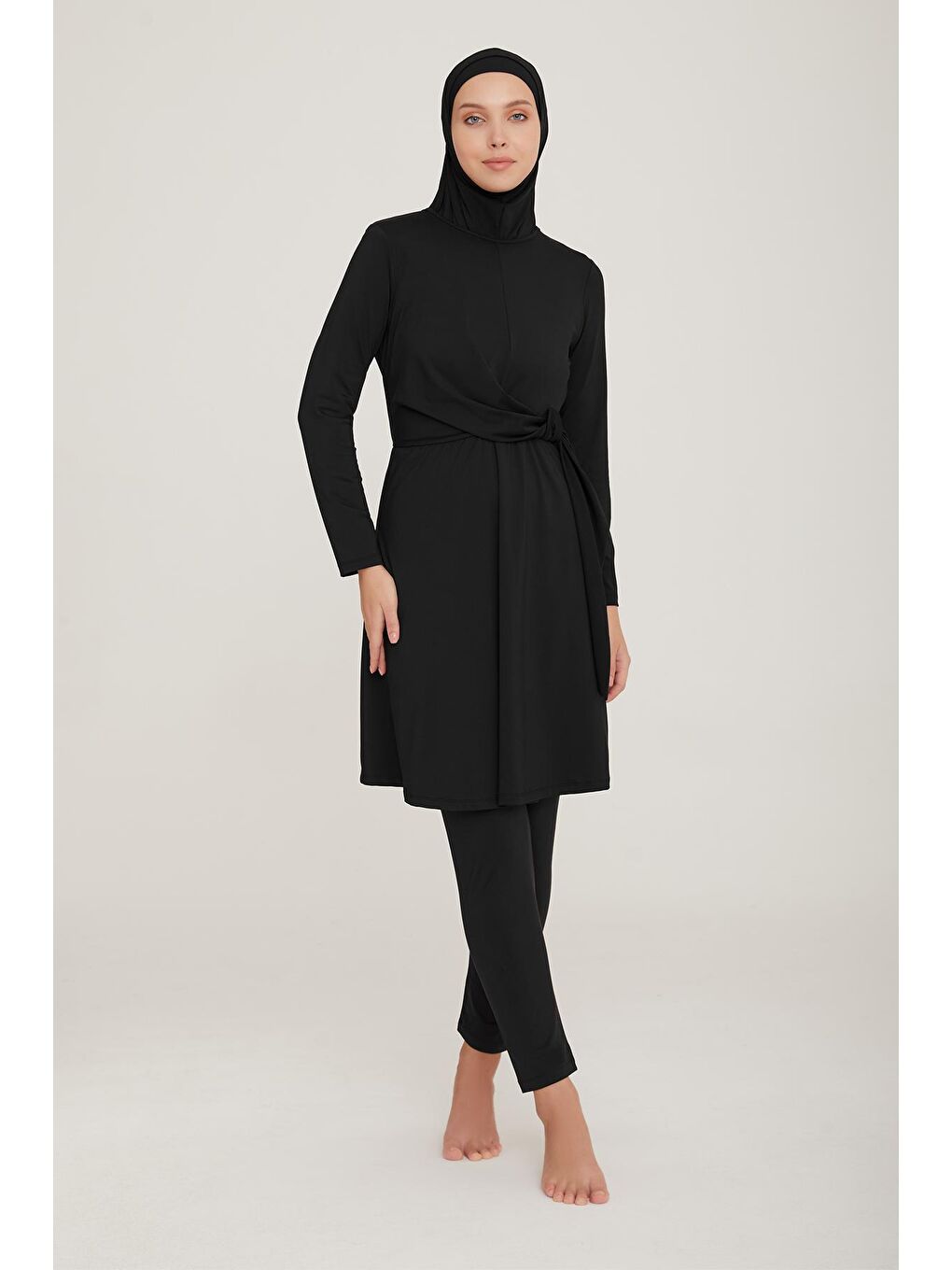 Likralı Tam Kapalı Tesettür Mayo Luka 8035 Siyah-1