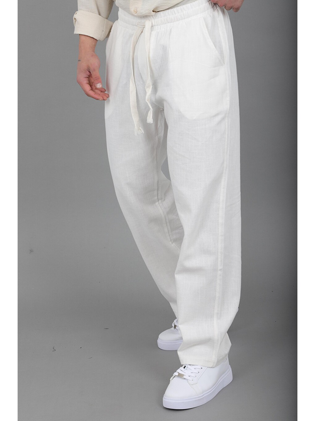 Beyaz Yıkamalı Keten Baggy Pantolon SPR 2313_0445-4