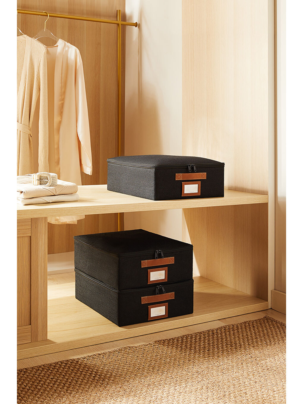 3'lü Siyah Renk Jüt Destekli Kutu Hurç Set 31 x 38 x 12 cm