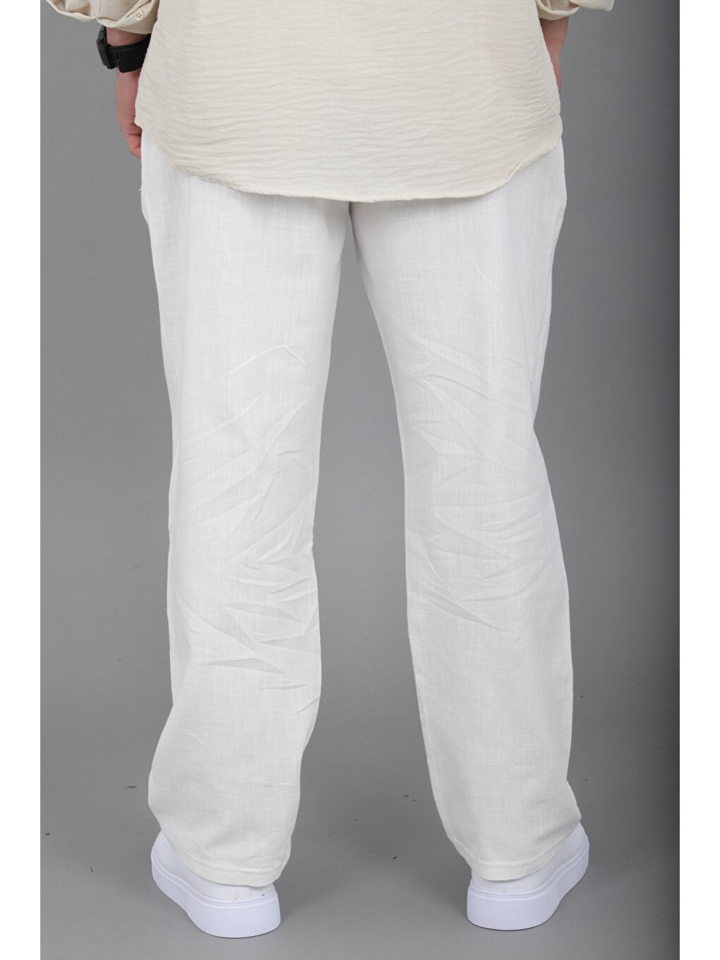 Beyaz Yıkamalı Keten Baggy Pantolon SPR 2313_0445-5