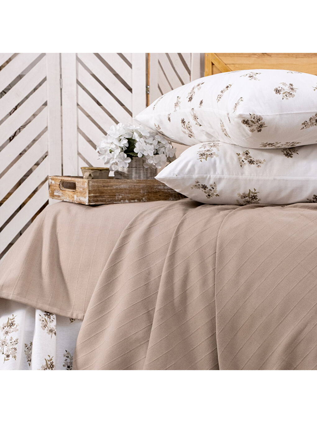 Home Hera Çift Kişilik Pike Takımı 4 Parça-Bej-4