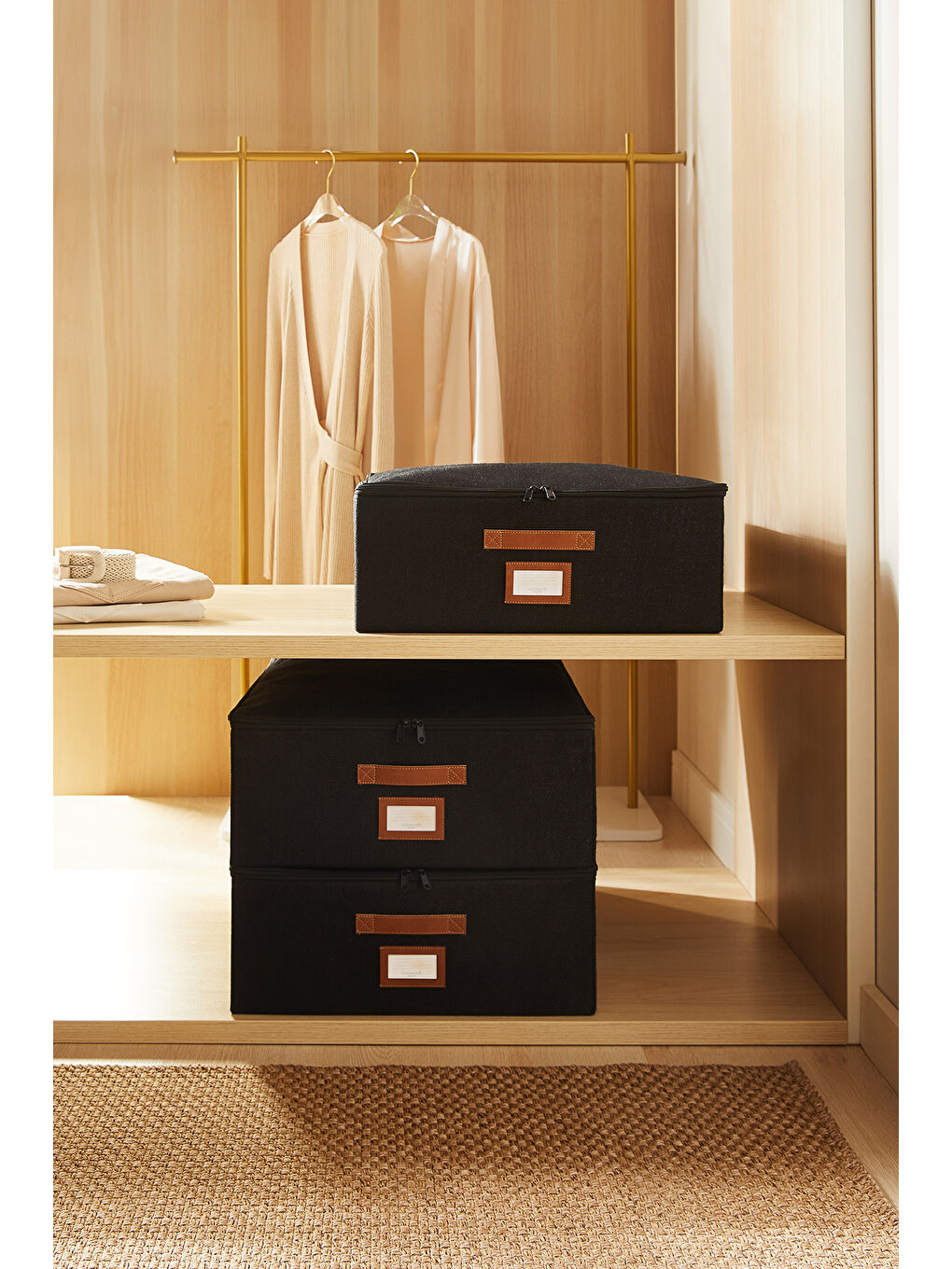 3'lü Siyah Renk Jüt Destekli Kutu Hurç Set 45 x 55 x 18 cm-1