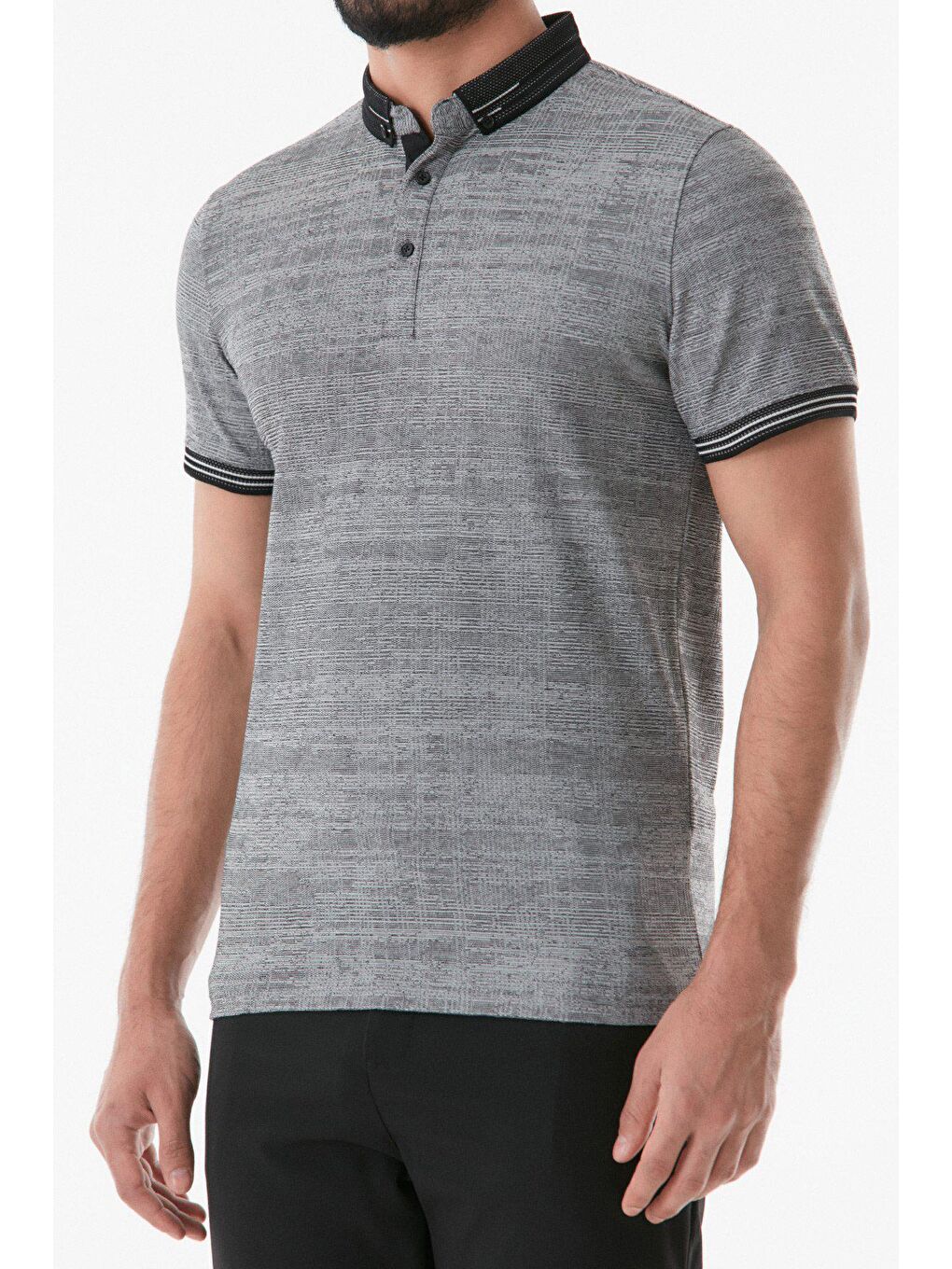 Siyah Basic Polo Yaka Düğmeli Tişört-4