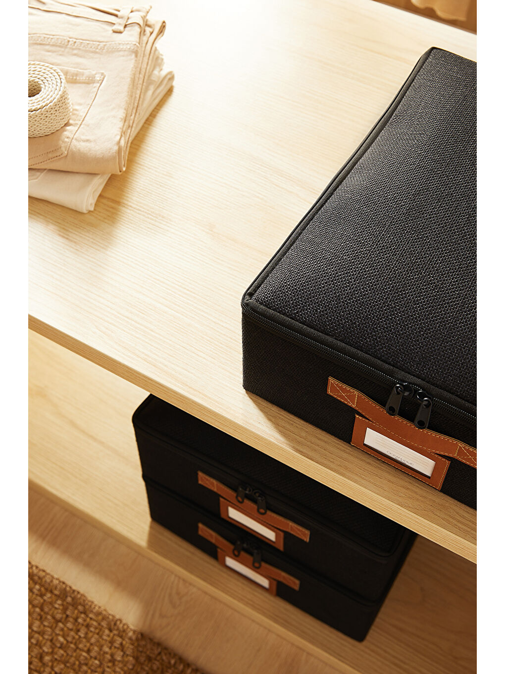 3'lü Siyah Renk Jüt Destekli Kutu Hurç Set 31 x 38 x 12 cm-1