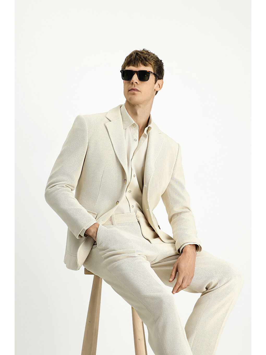 Ekru Regular Fit Desenli Spor Ceket-1