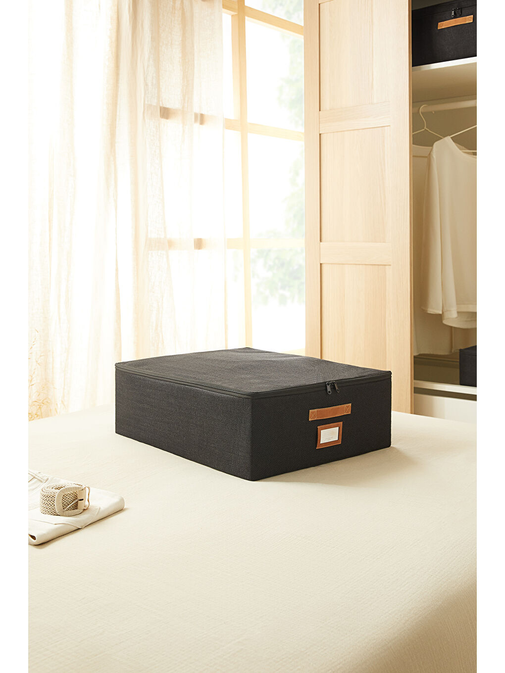 3'lü Siyah Renk Jüt Destekli Kutu Hurç Set 45 x 55 x 18 cm-3