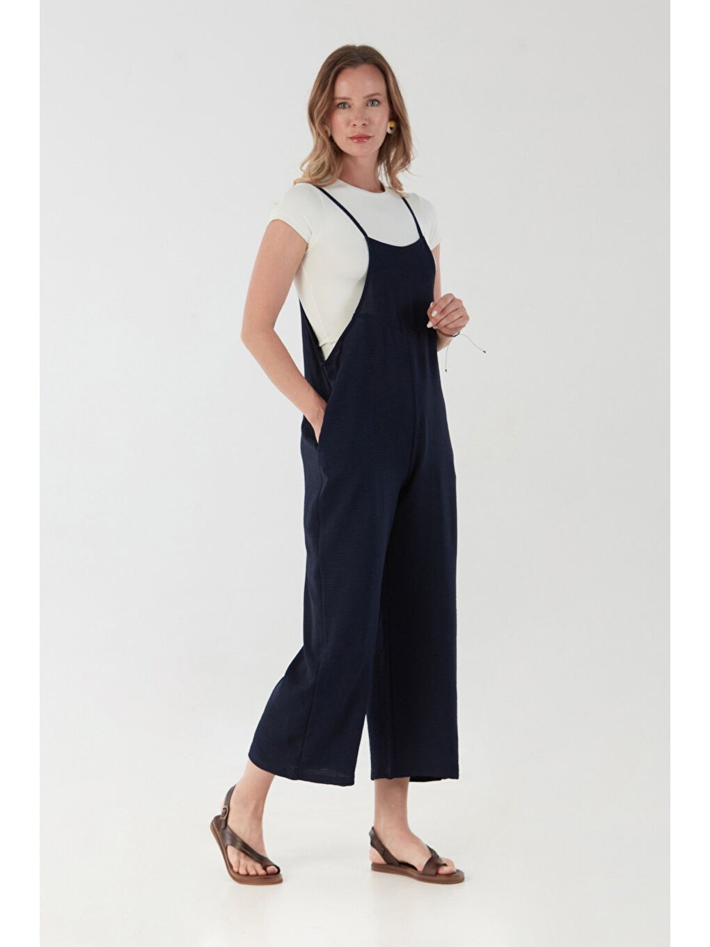 Lacivert İ̇p Askılı Ayrobin Kumaş Salaş Tulum-1