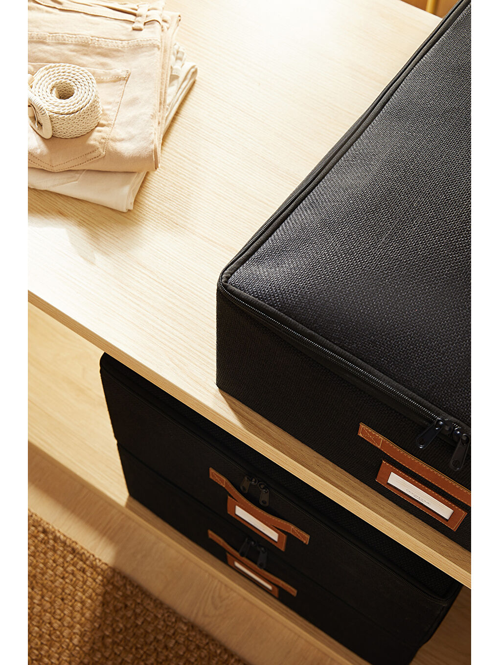 3'lü Siyah Renk Jüt Destekli Kutu Hurç Set 45 x 55 x 18 cm-4