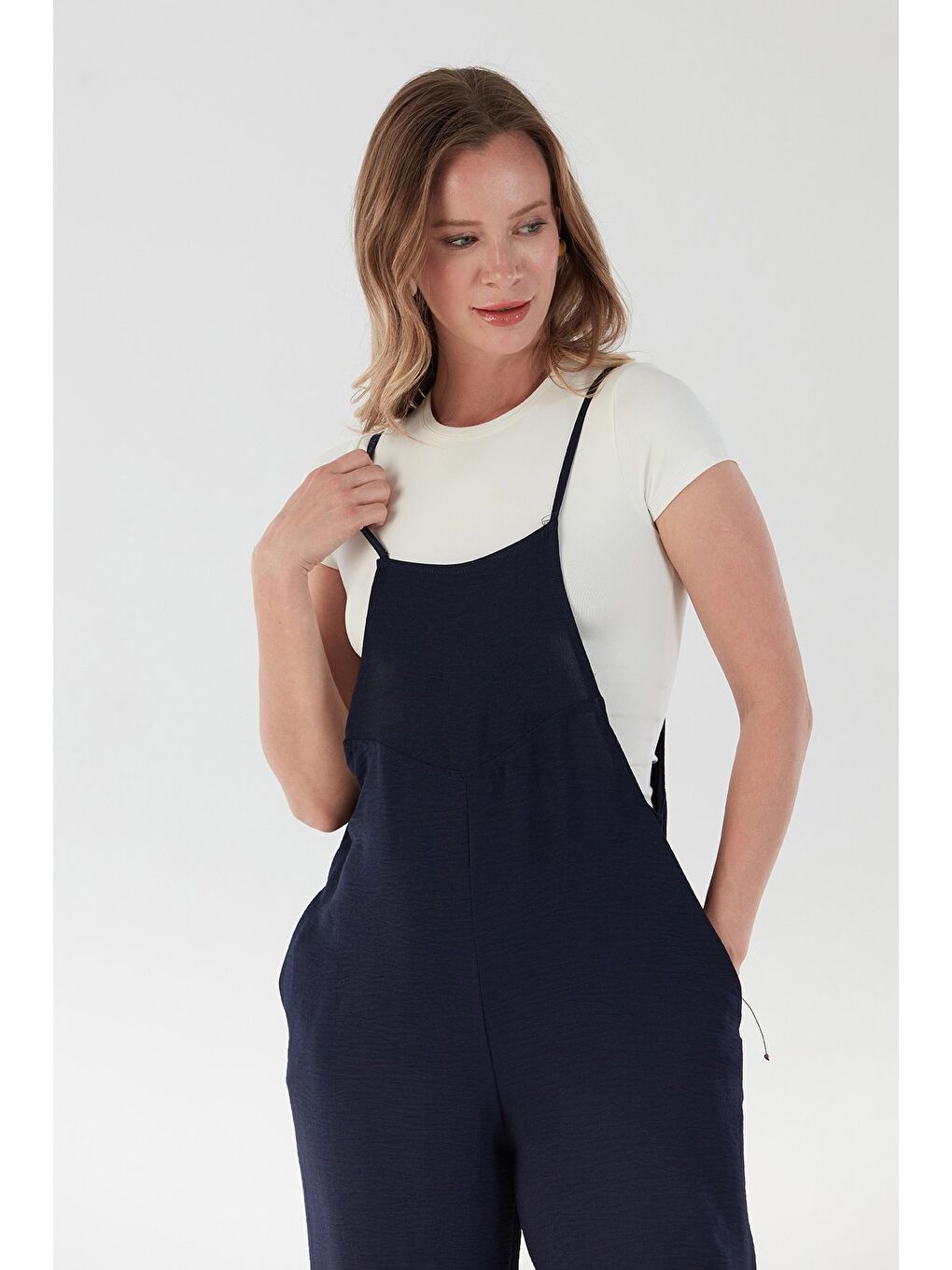 Lacivert İ̇p Askılı Ayrobin Kumaş Salaş Tulum-2