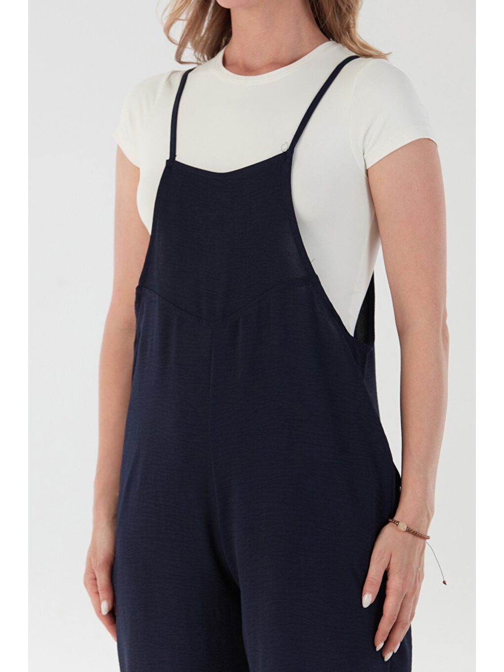 Lacivert İ̇p Askılı Ayrobin Kumaş Salaş Tulum-4