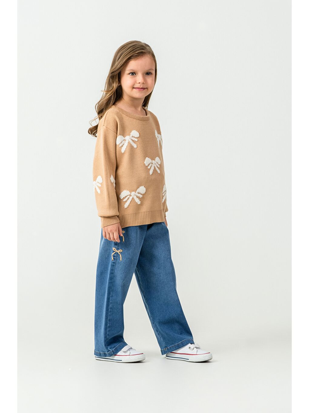 Kahverengi Kız Çocuk Kazak-Jean Pantolon 2'li Takım-2