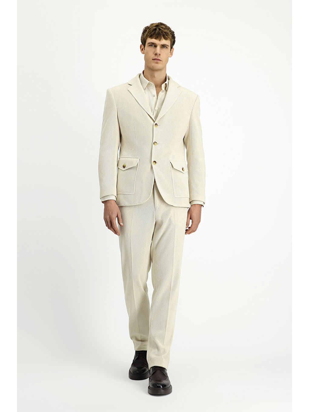 Ekru Regular Fit Desenli Spor Ceket-2