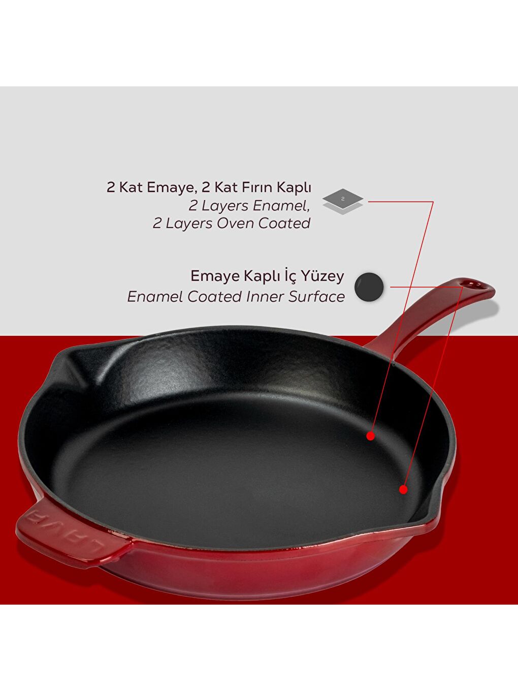 Bordo Yuvarlak Kızartma Tavası Döküm Demir Yekpare Saplı. Çap(Ø)30cm-5