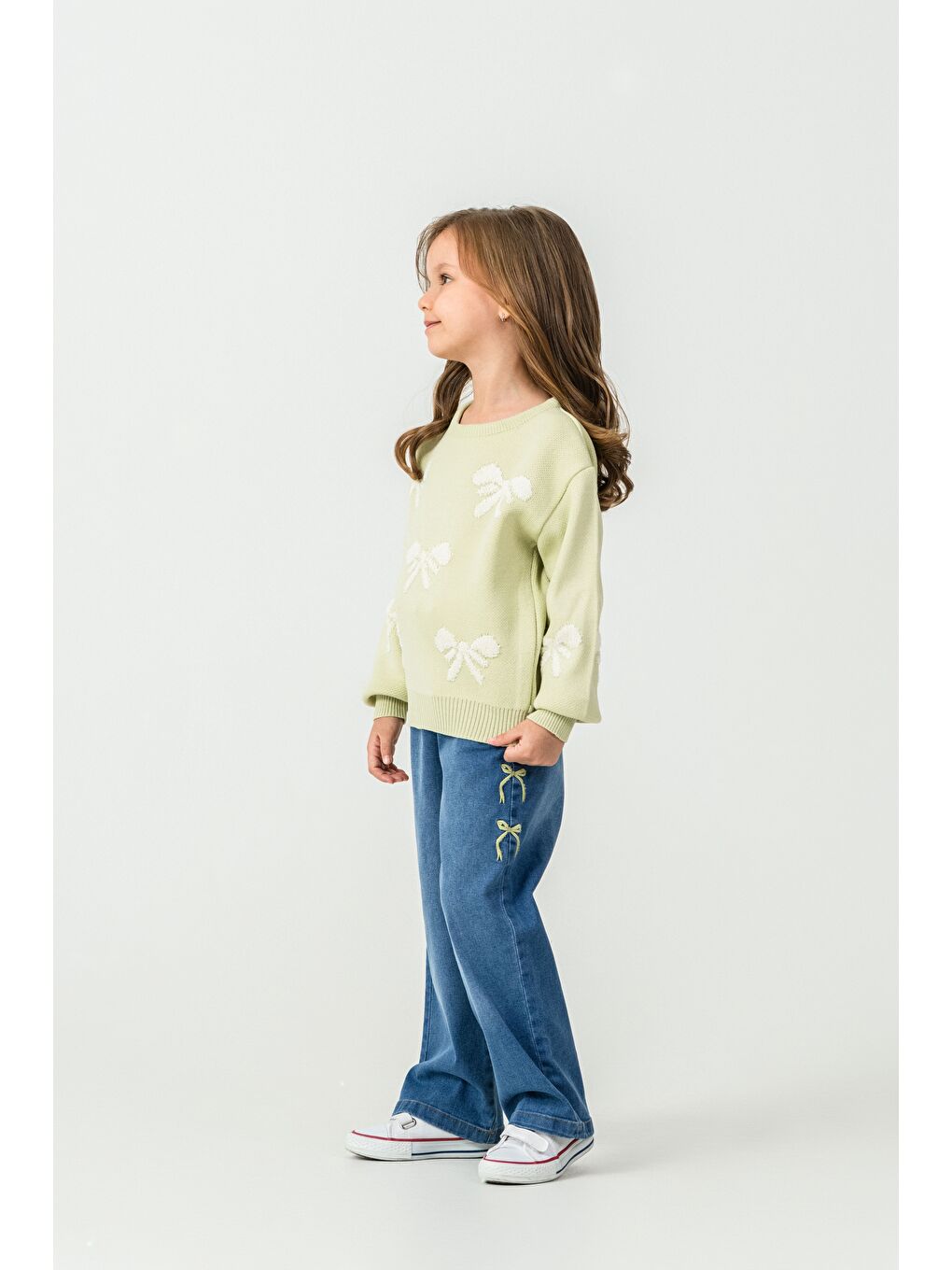 Yeşil Kız Çocuk Kazak-Jean Pantolon 2'li Takım-3