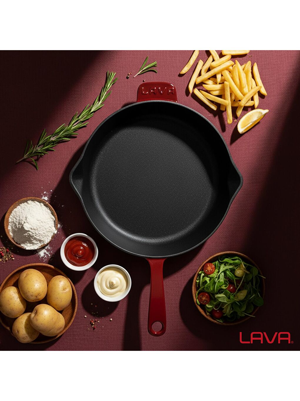 Bordo Yuvarlak Kızartma Tavası Döküm Demir Yekpare Saplı. Çap(Ø)30cm-6