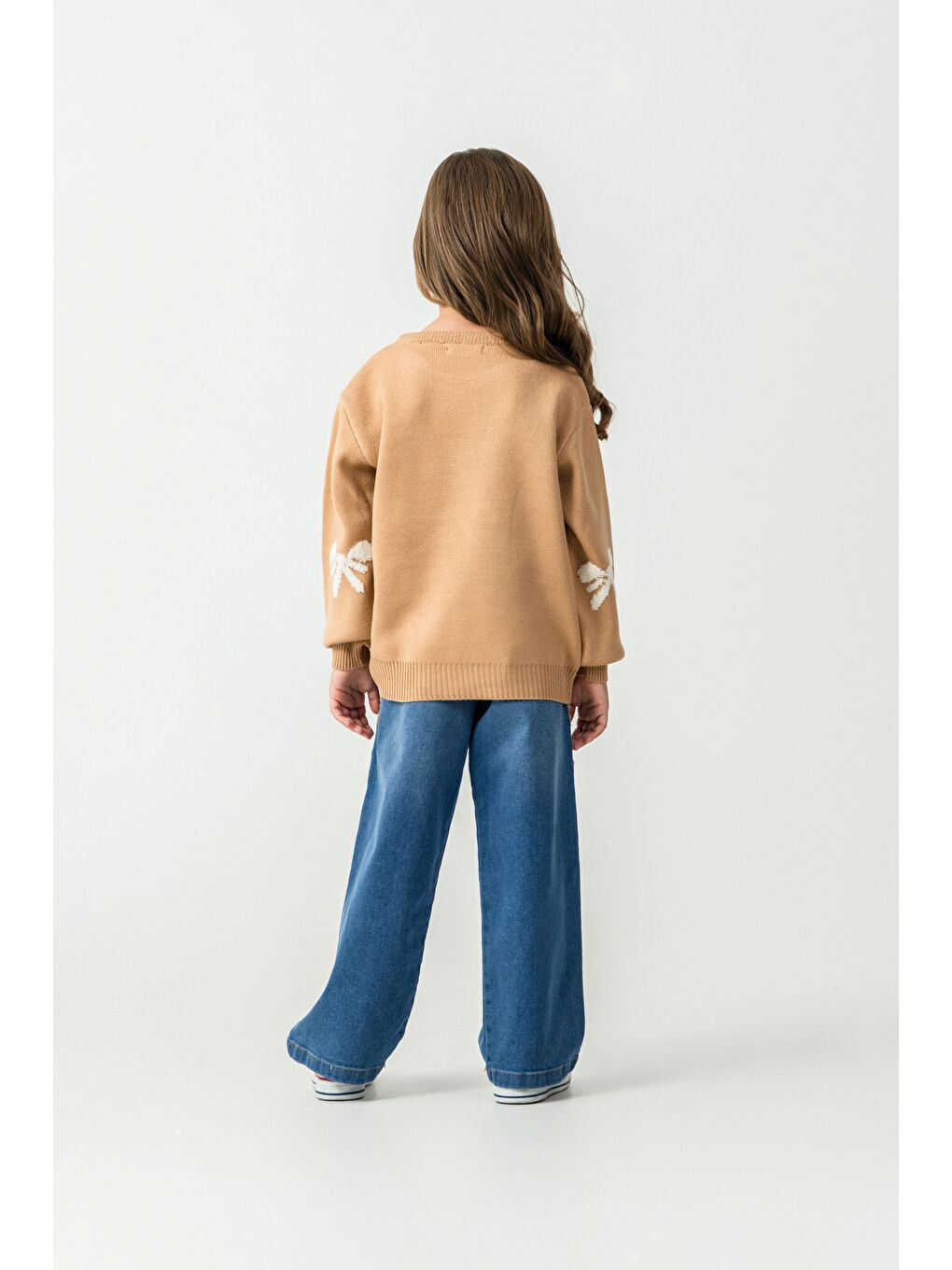 Kahverengi Kız Çocuk Kazak-Jean Pantolon 2'li Takım-3