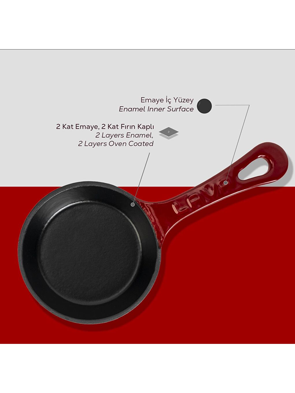 Bordo Yuvarlak Kızartma Tavası Yekpare Saplı. Çap(Ø)12cm.-5