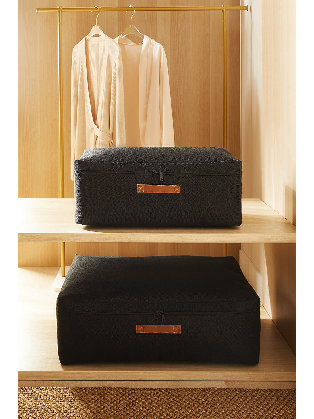 2'li Siyah Renk Jüt Baza Altı Hurç Set-1