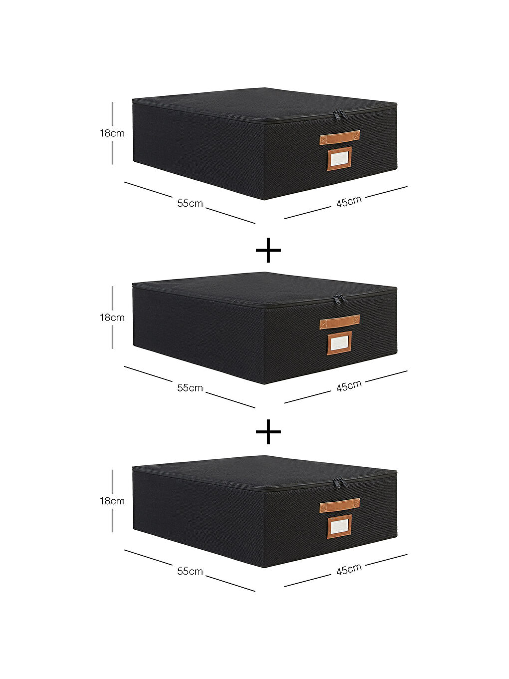 3'lü Siyah Renk Jüt Destekli Kutu Hurç Set 45 x 55 x 18 cm-6