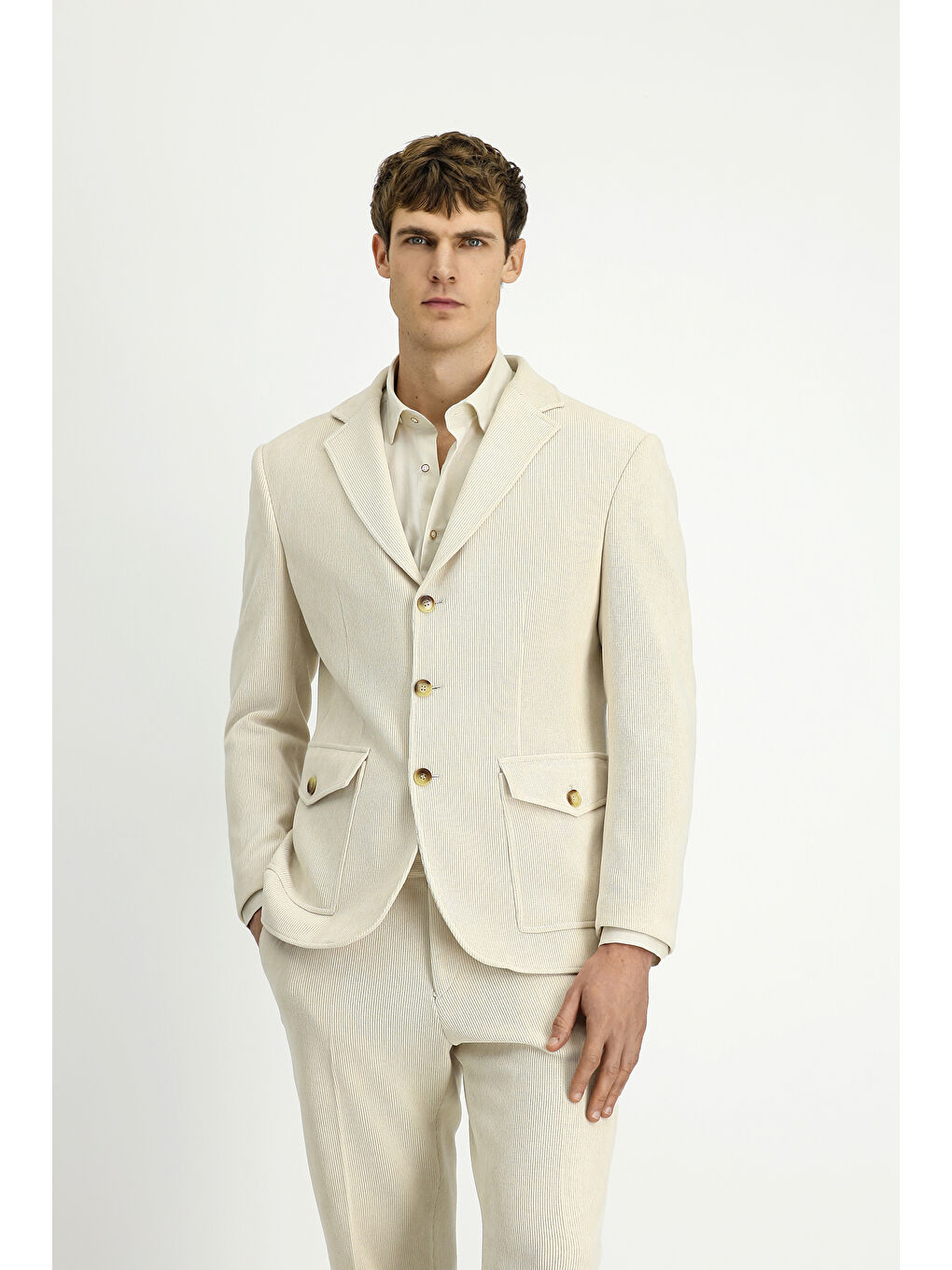 Ekru Regular Fit Desenli Spor Ceket-3