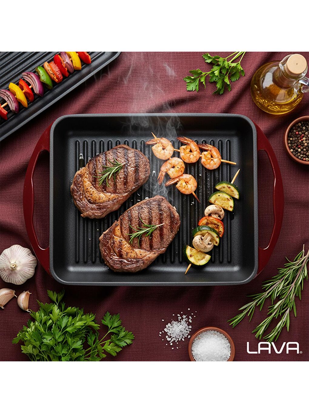 Bordo Dikdörtgen Izgara Tavası Döküm Demir Yekpare Çift Kulplu Ölçü 26x32cm.-6