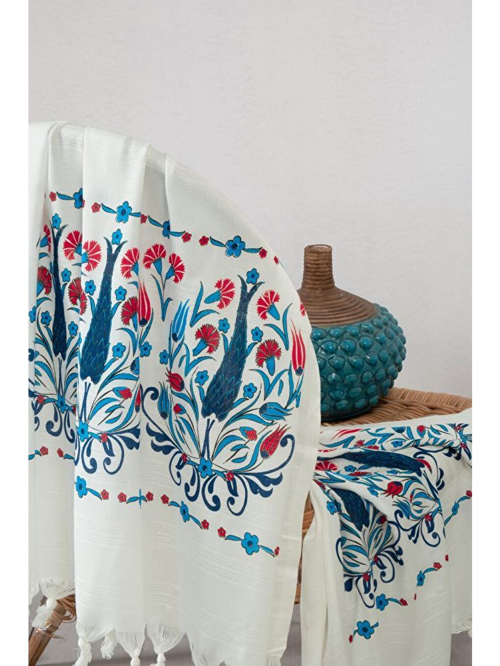 Lacivert Bambu Baskılı Peştemal Banyo Havlusu-1