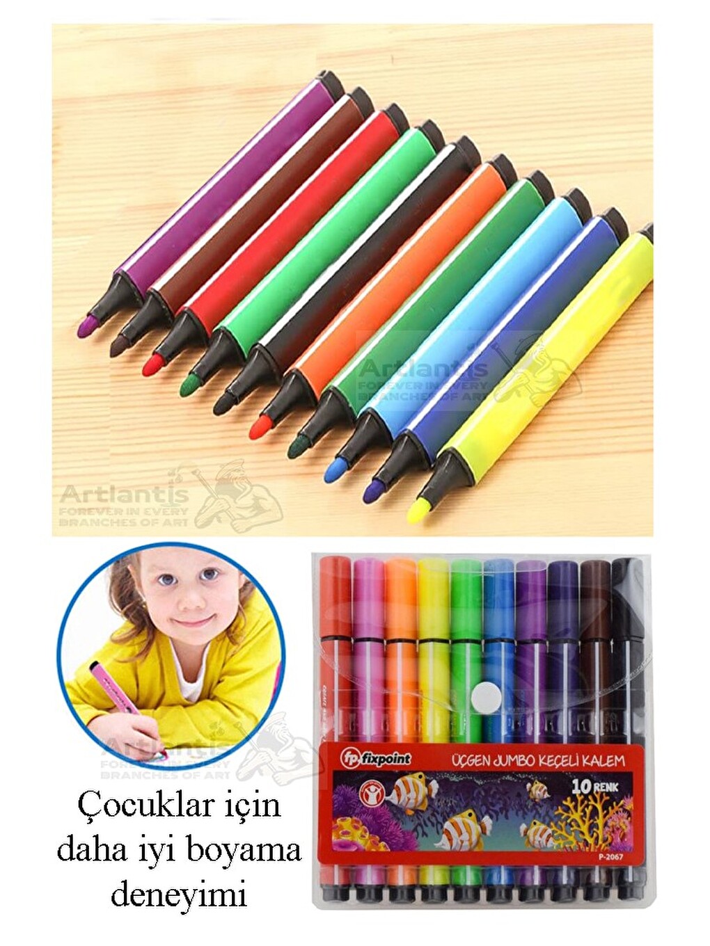 Jumbo Üçgen Keçeli Kalem 10 Renk Plastik Kutu Fixpoint 10 Lu Jumbo Keçeli Kalem Canlı Renkler Plasti