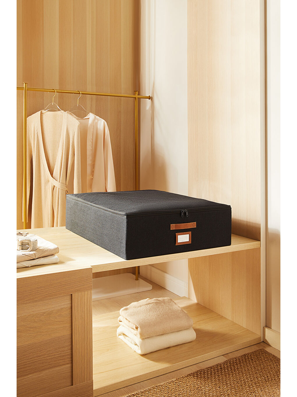 Siyah Renk Jüt Destekli Kutu Hurç 55 x 70 x 18 cm