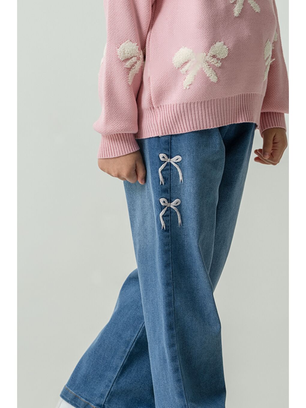 Pembe Kız Çocuk Kazak-Jean Pantolon 2'li Takım-1