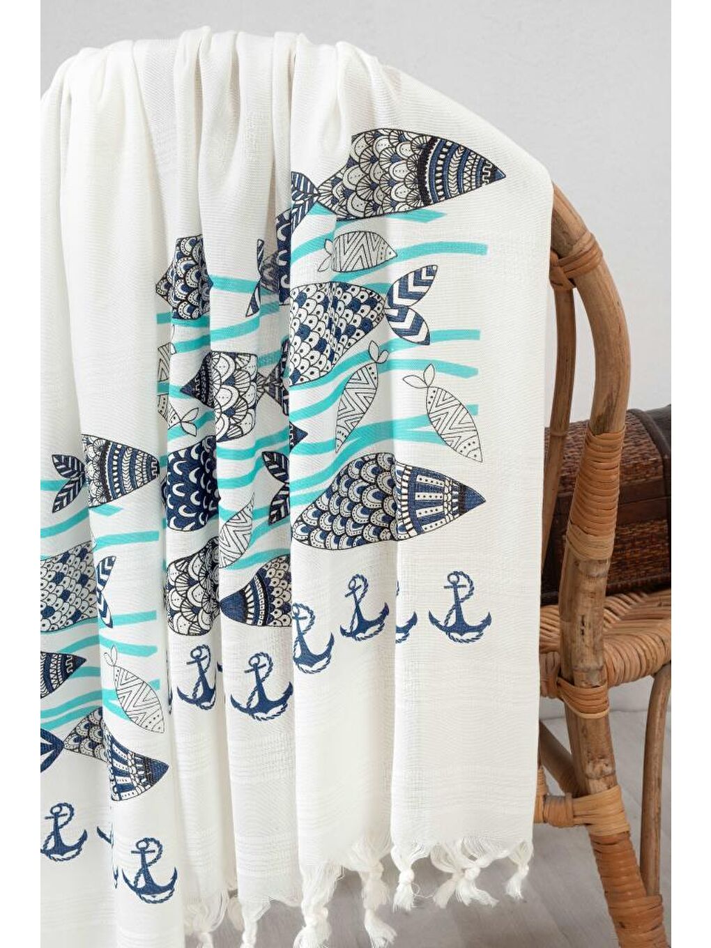 Siyah Bambu Baskılı Peştemal Banyo Havlusu-1