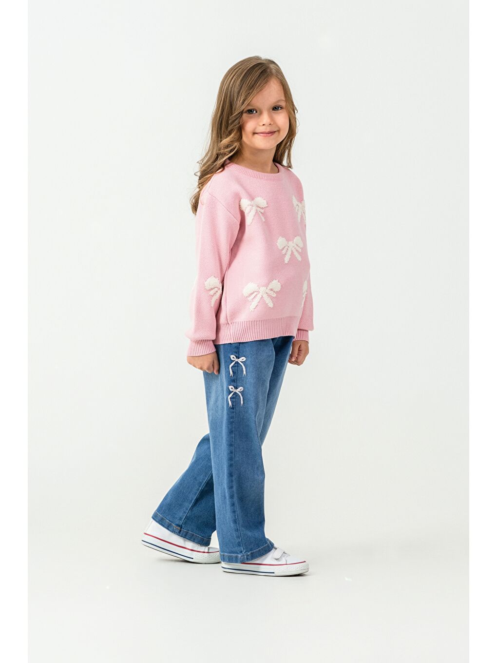 Pembe Kız Çocuk Kazak-Jean Pantolon 2'li Takım-2