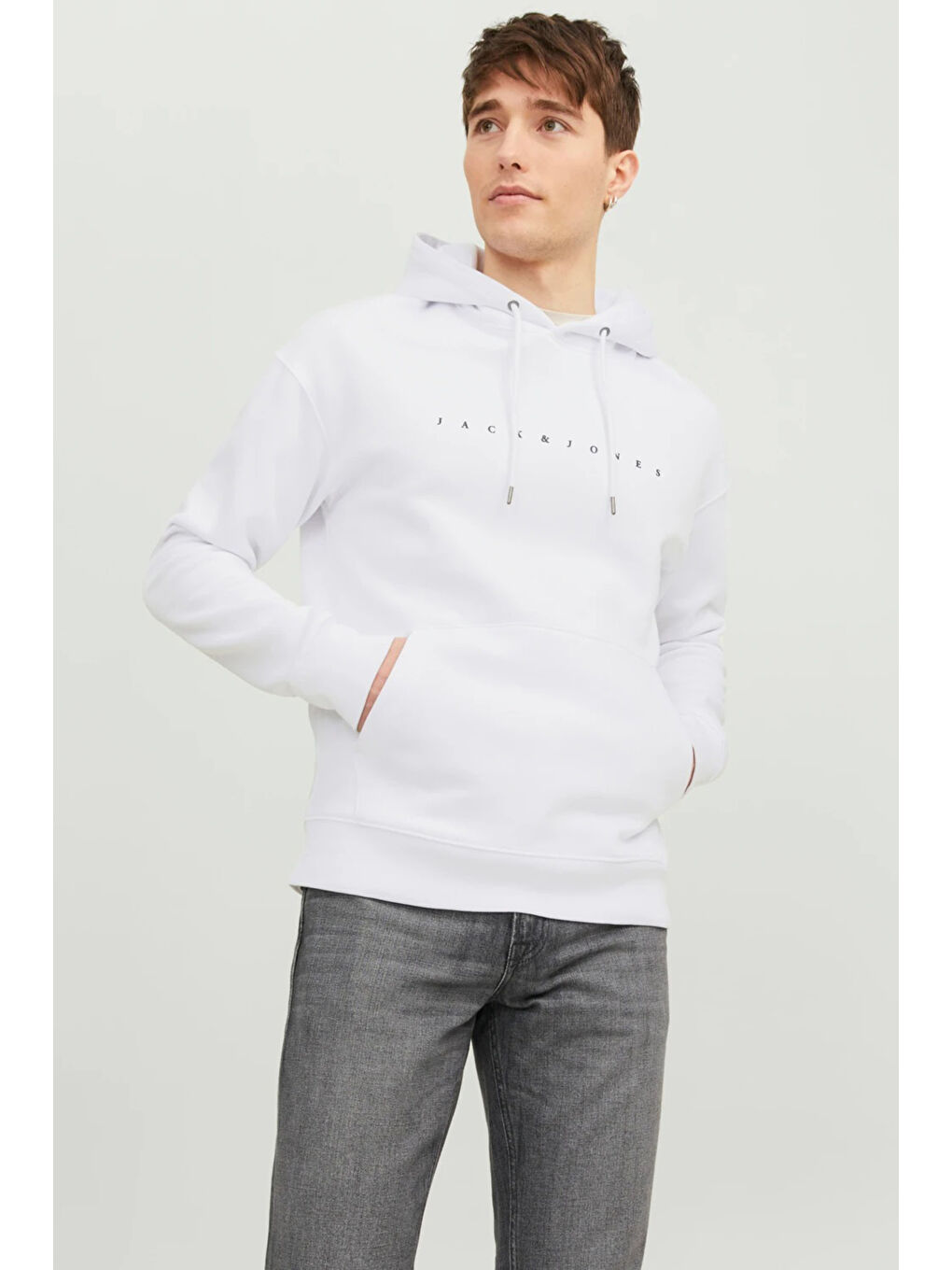 Jack & Jones Beyaz Essentials Jjestar Kapüşonlu Cepli Relaxed Fit Erkek Sweat 12233972