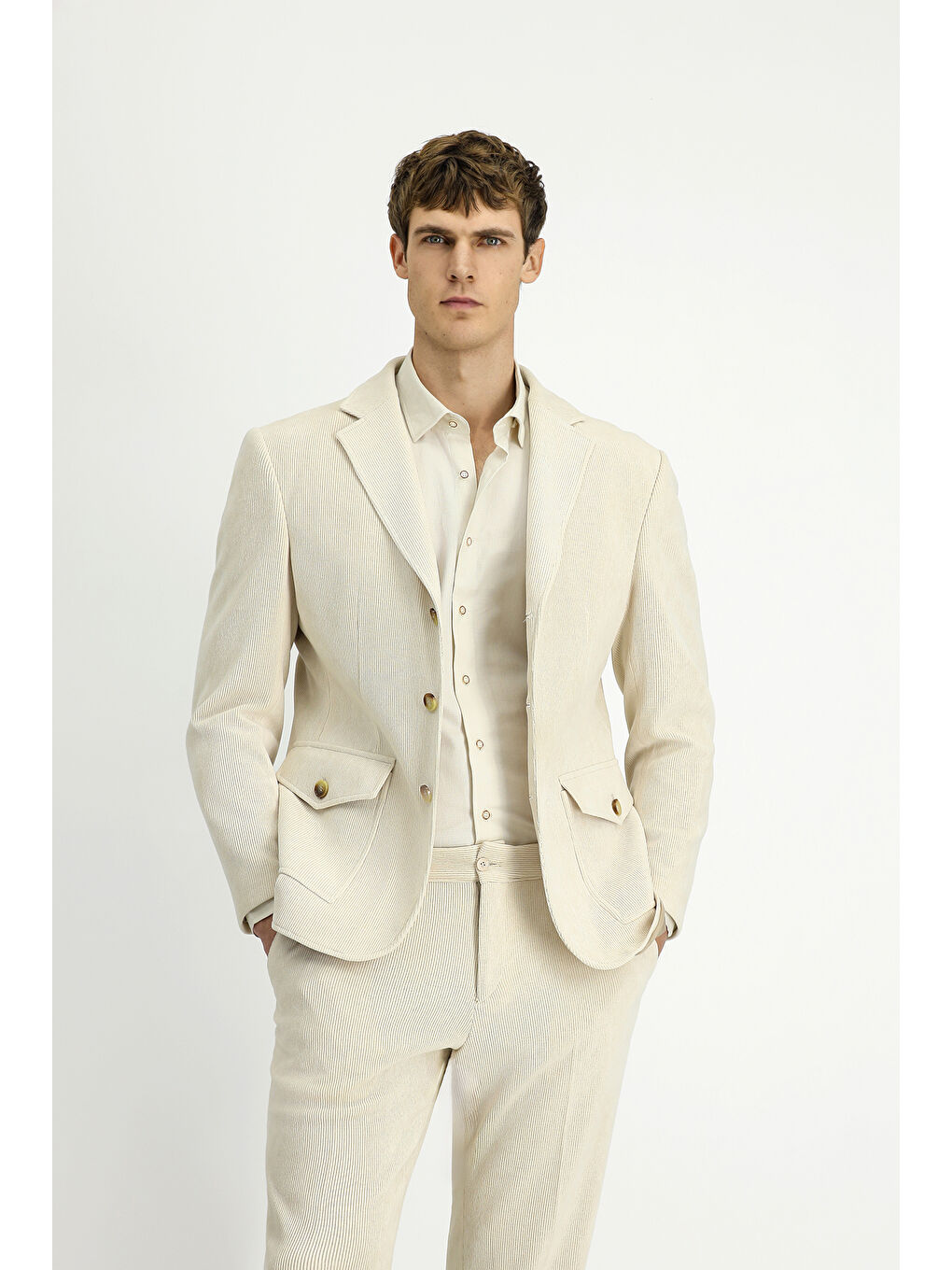 Ekru Regular Fit Desenli Spor Ceket-4