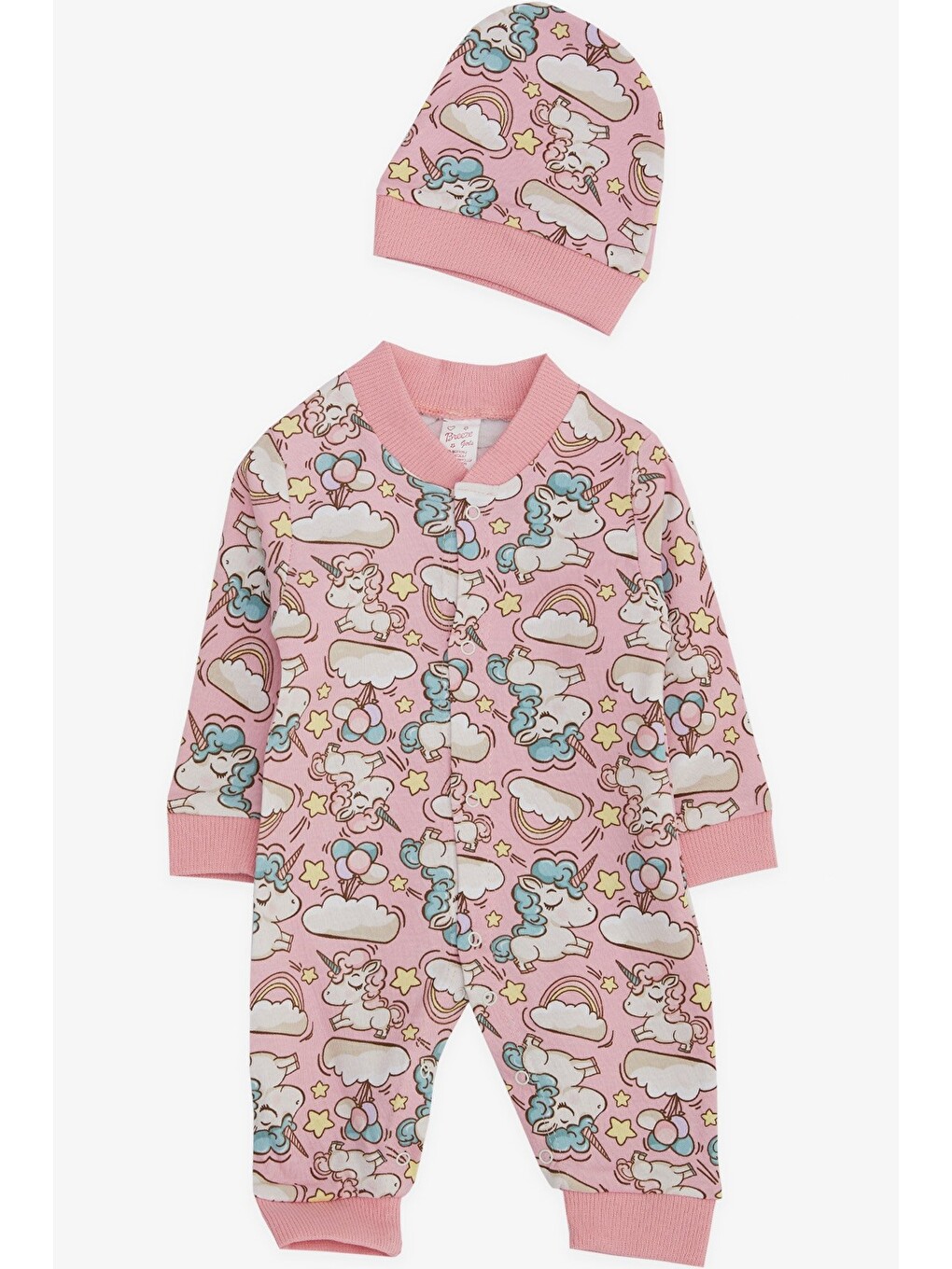Kız Bebek Tulum Desenli Gökyüzü Temalı Pembe (0-6 Ay)