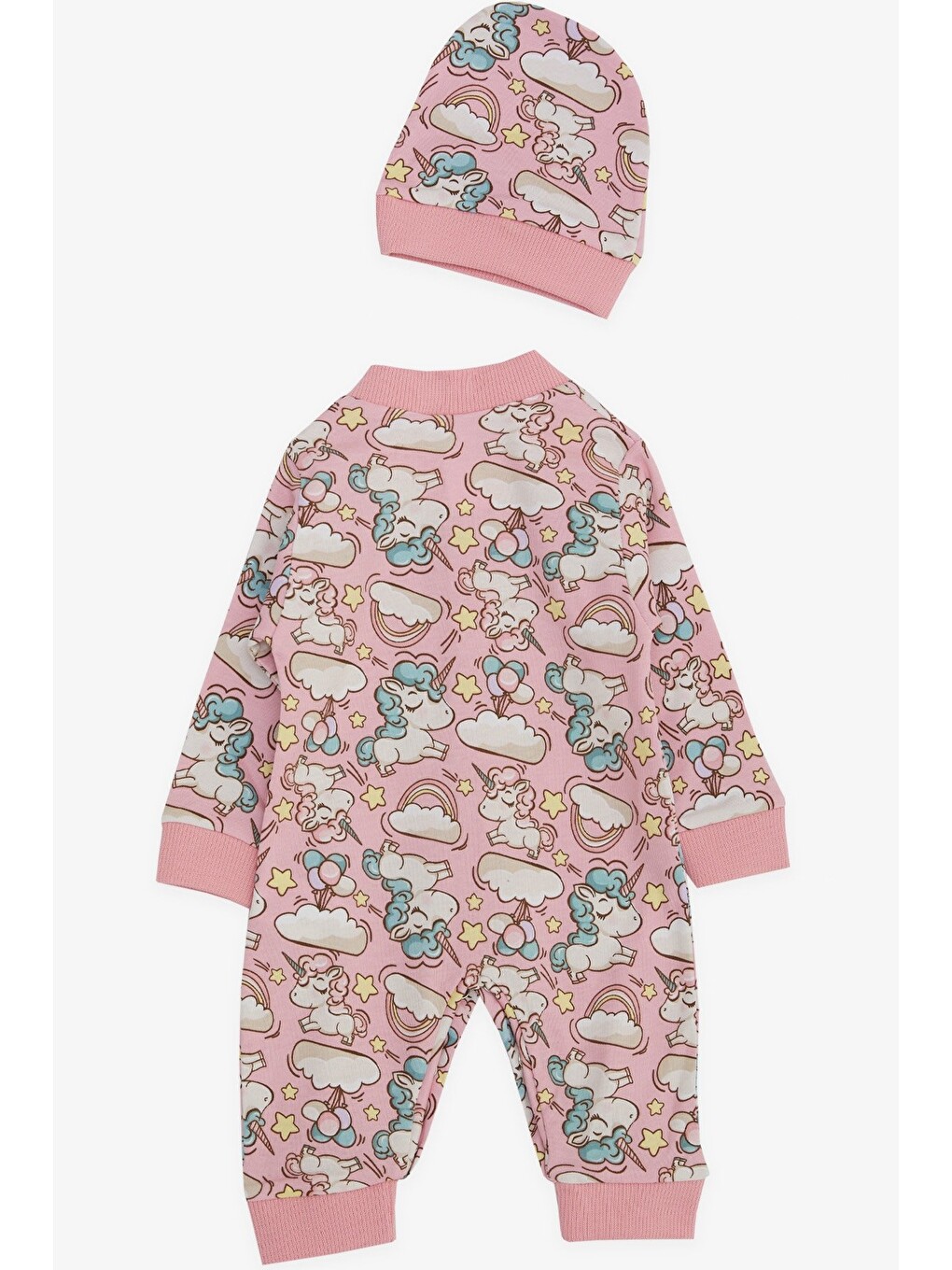 Kız Bebek Tulum Desenli Gökyüzü Temalı Pembe (0-6 Ay)-1
